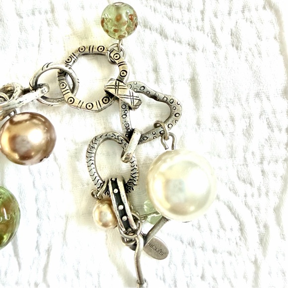 Chico’s Antiqued Silver Tone Baubles & Pearls Whimsy Charm Bracelet - Picture 7 of 9